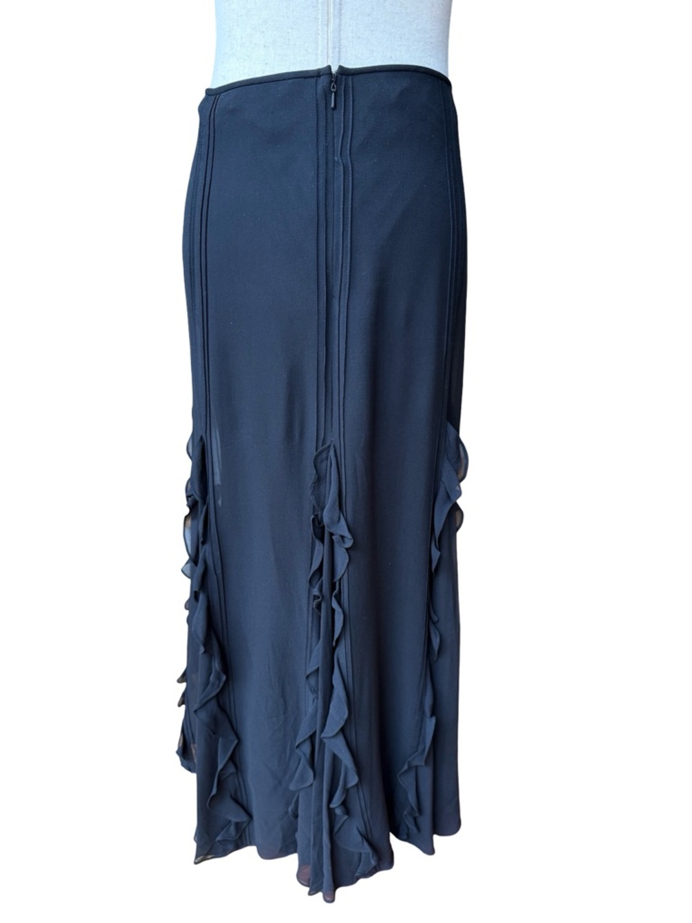 Lauren Ralph Lauren Black 100% Silk Outer Ruffle Trim Maxi Skirt Size 8 - Picture 3 of 7